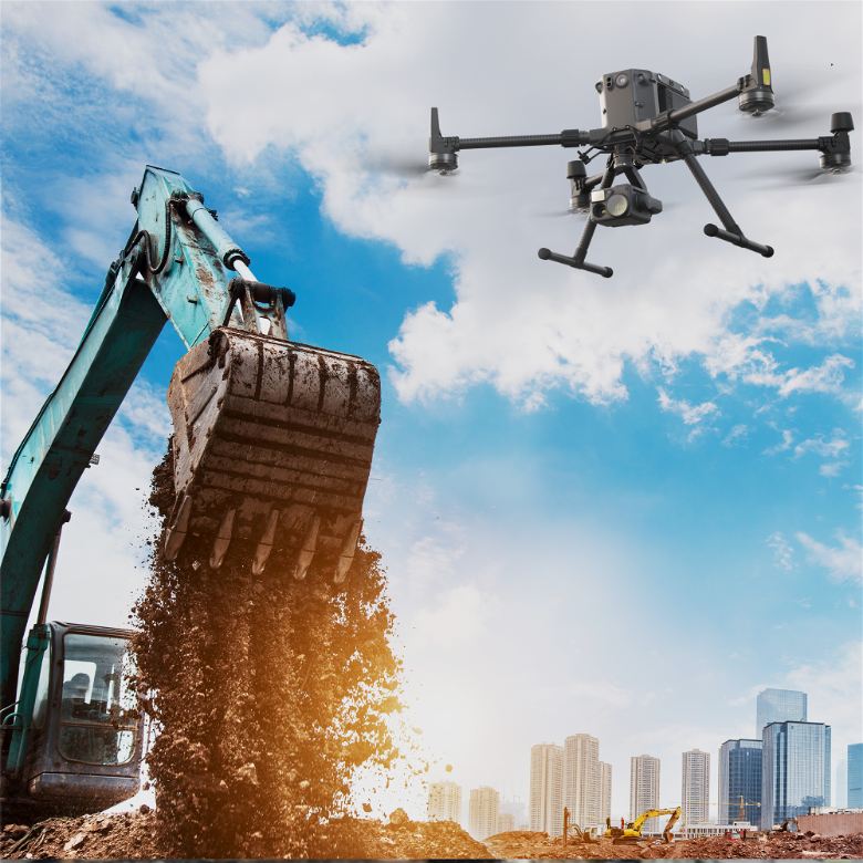 Imagem exemplo de um drone executando Mapeamento em construção civil